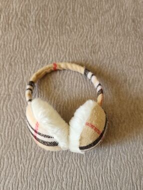 Plaid Faux Fur Ear Muffs in Beige